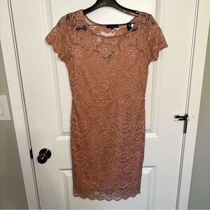 Ambiance Lace Midi Dress in Peach
